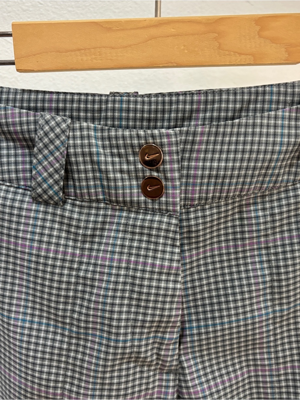 Nike Women’s Plaid Golf Pants  in Gray with Purple & Blue Accents